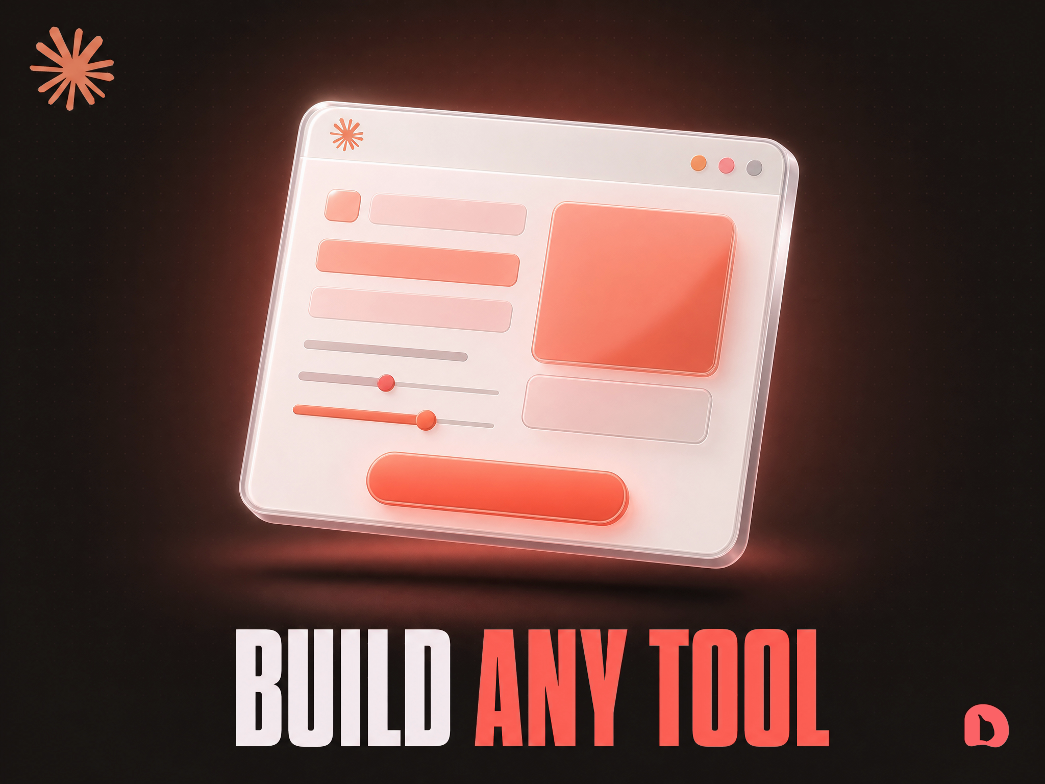 A 3D render of a clean white spec card on warm cream, three coral-tabbed fields reading INPUTS, OUTPUT, RULE, with the Claude mark in the corner